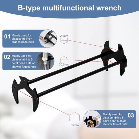 Basin Wrench 7 Sizes Sink Wrench Set: 2Pcs Multifunctional Sink Wrench Faucet Wrench Plumbers Wrench Four-Jaw Hex Wrench Maintenance Installation and Removal Tools Wrench for Bathroom in Saudi Arabia