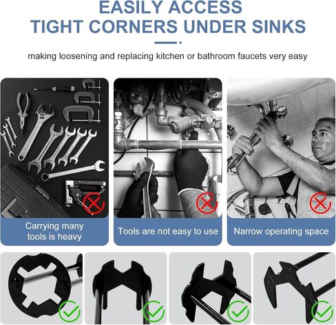 Basin Wrench 7 Sizes Sink Wrench Set: 2Pcs Multifunctional Sink Wrench Faucet Wrench Plumbers Wrench Four-Jaw Hex Wrench Maintenance Installation and Removal Tools Wrench for Bathroom in Saudi Arabia