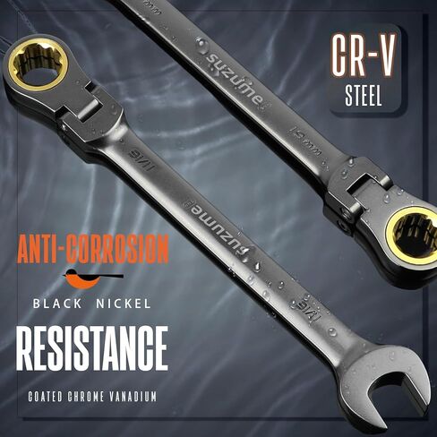 SUZUME 24-Piece Metric and SAE Flex Head Ratcheting Wrench Set 72 Teeth Cr-V Steel Ratcheting Wrench Set with 180° Flex Head Ratchet Wrenches Set For Auto,Machine Repair in Kuwait