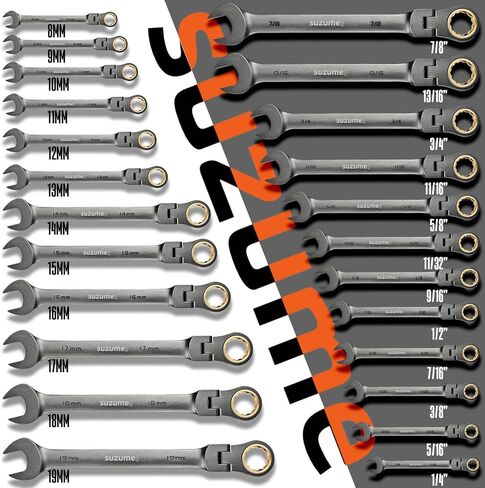 SUZUME 24-Piece Metric and SAE Flex Head Ratcheting Wrench Set 72 Teeth Cr-V Steel Ratcheting Wrench Set with 180° Flex Head Ratchet Wrenches Set For Auto,Machine Repair in Kuwait