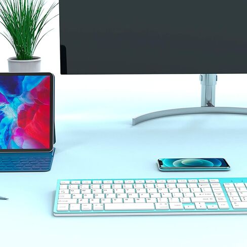 لوحة مفاتيح لاسلكية JOYACCESS، لوحة مفاتيح لاسلكية نحيفة ومدمجة 2.4G مع لوحة مفاتيح رقمية لأجهزة الكمبيوتر المحمول، MacBook Air، Apple، الكمبيوتر، فضي وأبيض in Kuwait