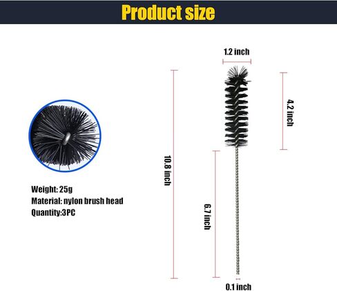 مجموعة 3 فرش تنظيف أنبوب نايلون مقاس 10.8 بوصة، فرشاة تنظيف الأنابيب وقش طويل وفرشاة زجاجة لتنظيف الأنابيب ولوحات المفاتيح والزجاج والمناطق التي يصعب الوصول إليها (أسود) in Kuwait
