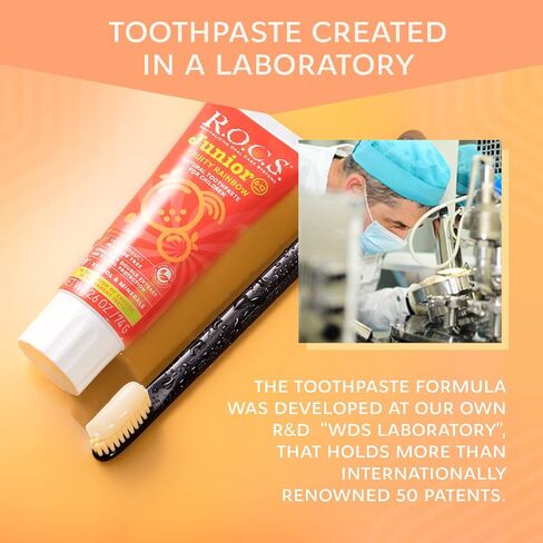 R.O.C.S. Junior Toothpaste - Enamel Whitening Teeth Gum Protection - for Children 6-12 Years Old - Safe to Swallow - Natural, No Fluoride or Sulfate (Fruity Rainbow, Pack of 1) in Saudi Arabia