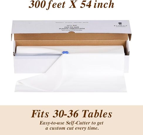 Goodluck 54 Inch X 300 Feet Plastic Table Cloths with Cutter Box, Disposable Table Cloths for Parties, Tablecloth Plastic for Party, Banquet, Wedding, Birthday, Anniversary Decorations, White in Saudi Arabia