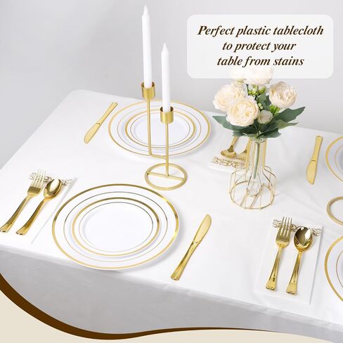Goodluck 54 Inch X 300 Feet Plastic Table Cloths with Cutter Box, Disposable Table Cloths for Parties, Tablecloth Plastic for Party, Banquet, Wedding, Birthday, Anniversary Decorations, White in Saudi Arabia