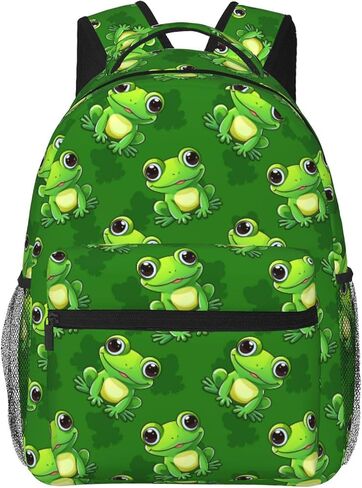 Frog Backpack for Girls Boys Kids, Cute Green Frogs Animal Bookbag for School, Lightweight Elementary Kindergarten School Bags Hiking Gym Casual Travel Daypack with Multiple Pockets in Saudi Arabia