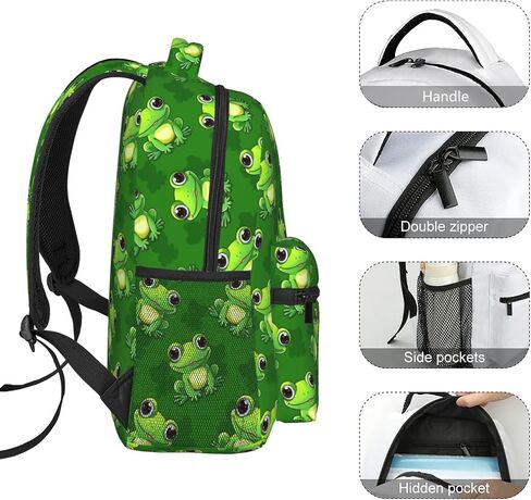 Frog Backpack for Girls Boys Kids, Cute Green Frogs Animal Bookbag for School, Lightweight Elementary Kindergarten School Bags Hiking Gym Casual Travel Daypack with Multiple Pockets in Saudi Arabia