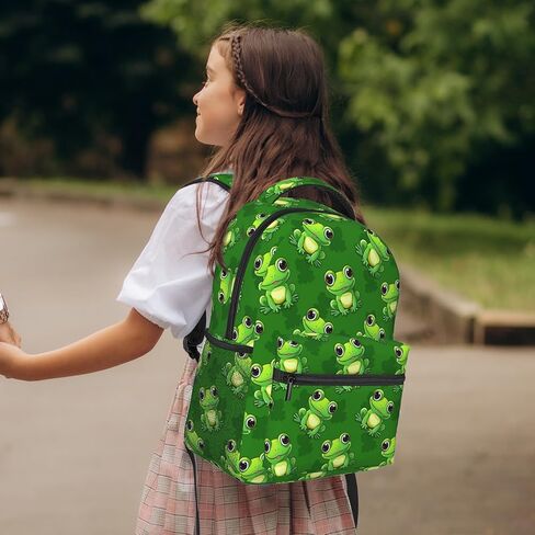 Frog Backpack for Girls Boys Kids, Cute Green Frogs Animal Bookbag for School, Lightweight Elementary Kindergarten School Bags Hiking Gym Casual Travel Daypack with Multiple Pockets in Saudi Arabia