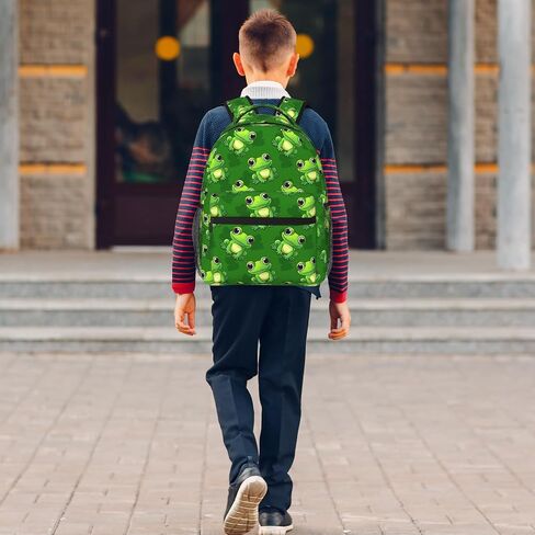 Frog Backpack for Girls Boys Kids, Cute Green Frogs Animal Bookbag for School, Lightweight Elementary Kindergarten School Bags Hiking Gym Casual Travel Daypack with Multiple Pockets in Saudi Arabia