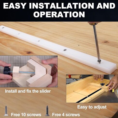 طقم مزلقة منشار طاولة متقاطع مع 2 قضبان ميتري UHMW، 2 مسار ألومنيوم، 1 مقبض و1 مسمار بطول، ثقوب مثقوبة مسبقًا و20 براغي متضمنة لتركيبات الرقص أو فتحات ميتري (6) in Kuwait