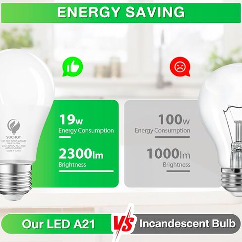 لمبة إضاءة LED A21، مصابيح إضاءة مكافئة 150 وات، ضوء نهاري 19 وات 5000 كيلفن، 2300 لومن، لمبة LED غير قابلة للتعتيم، قاعدة قياسية E26 للأماكن الداخلية والخارجية، قائمة ETL موفرة للطاقة، 6 عبوات in Saudi Arabia