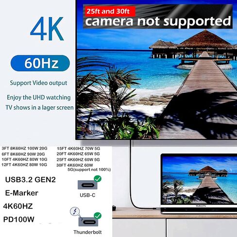 USB C to C Cable 20FT,100W 4K60HZ USB Type C GEN2x2(Data usb3.1),Type C Video Output From USB3.2/ USB4.0 Fast Charging & Sync for Xreal MacBook Pro iPad Pro iPhone 15-16-17 Pro Portable Monitor in Saudi Arabia