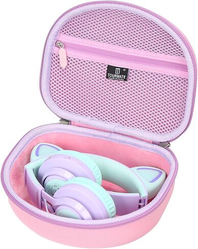 Tourmate Hard Travel Case for Riwbox CT-7 CT-7S / iClever HS01 / FosPower Cat Ear LED Light Kids Wireless Headphones, Protective Carrying Storage Bag（Box for Sale） (Purple&Pink) in Kuwait
