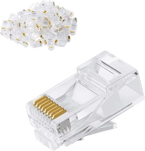 Tedgetal RJ45 Cat5e Connectors 100-Pack Cat5 Ends 8P8C Ethernet Pass Through Plug Gold Plated in Kuwait