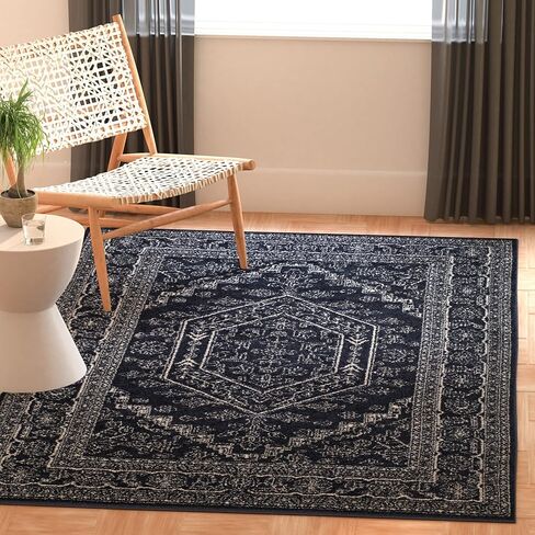 SAFAVIEH Adirondack Collection Area Rug - 5'1" x 7'6", Navy & Ivory, Oriental Medallion Design, Non-Shedding & Easy Care, Ideal for High Traffic Areas in Living Room, Bedroom (ADR108N) in Saudi Arabia