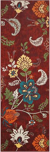 Washable Runner Rug 2x6 Hallway Runner Rug Colorful Throw Kitchen Runner Rug Modern Floral Rug Runner Long Laundry Room Runner Rug Floor Carpet for Living Room Bedroom Nursery, Red/Multi in Saudi Arabia