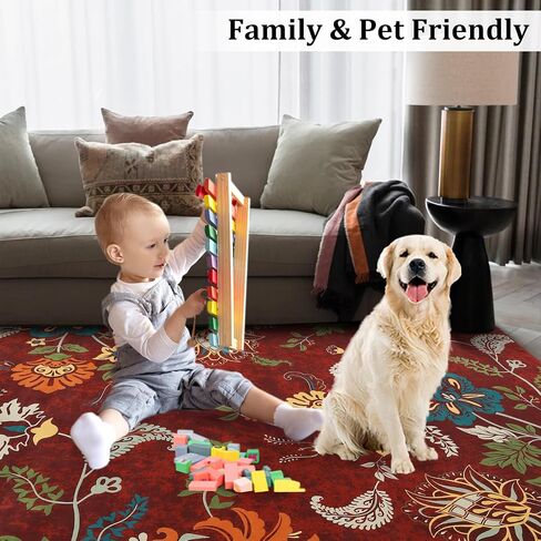Washable Runner Rug 2x6 Hallway Runner Rug Colorful Throw Kitchen Runner Rug Modern Floral Rug Runner Long Laundry Room Runner Rug Floor Carpet for Living Room Bedroom Nursery, Red/Multi in Saudi Arabia