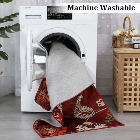 Washable Runner Rug 2x6 Hallway Runner Rug Colorful Throw Kitchen Runner Rug Modern Floral Rug Runner Long Laundry Room Runner Rug Floor Carpet for Living Room Bedroom Nursery, Red/Multi in Saudi Arabia