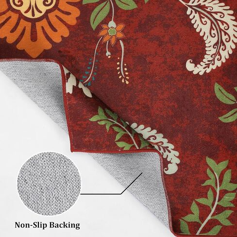 Washable Runner Rug 2x6 Hallway Runner Rug Colorful Throw Kitchen Runner Rug Modern Floral Rug Runner Long Laundry Room Runner Rug Floor Carpet for Living Room Bedroom Nursery, Red/Multi in Saudi Arabia