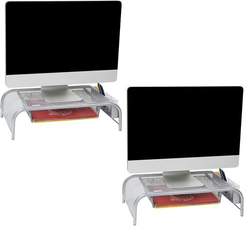 Mind Reader Monitor Stand, Set of 2, Ventilated Laptop Riser, Paper Tray, Office, Metal Mesh, 20" L x 11.5" W x 5.5" H, Black in Kuwait