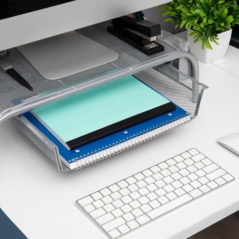 Mind Reader Monitor Stand, Set of 2, Ventilated Laptop Riser, Paper Tray, Office, Metal Mesh, 20" L x 11.5" W x 5.5" H, Black in Kuwait