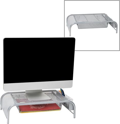 Mind Reader Monitor Stand, Set of 2, Ventilated Laptop Riser, Paper Tray, Office, Metal Mesh, 20" L x 11.5" W x 5.5" H, Black in Kuwait
