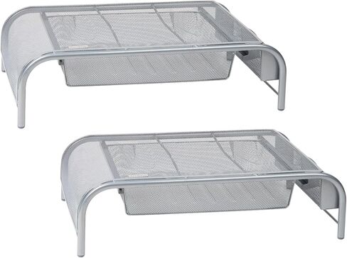 Mind Reader Monitor Stand, Set of 2, Ventilated Laptop Riser, Paper Tray, Office, Metal Mesh, 20" L x 11.5" W x 5.5" H, Black in Kuwait