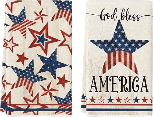 وضع Artoid العلم الأمريكي نجوم الرابع من يوليو مناشف المطبخ مناشف الأطباق، 18x26 بوصة God Bless America الديكور مناشف اليد مجموعة من 2 in Saudi Arabia