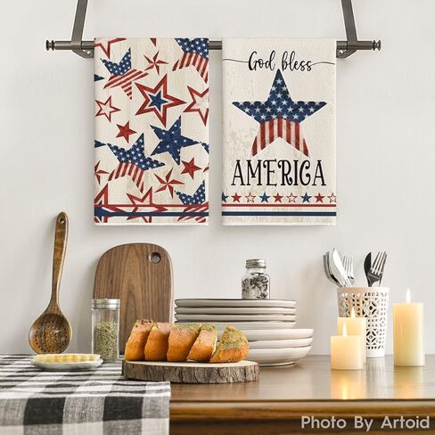 وضع Artoid العلم الأمريكي نجوم الرابع من يوليو مناشف المطبخ مناشف الأطباق، 18x26 بوصة God Bless America الديكور مناشف اليد مجموعة من 2 in Saudi Arabia