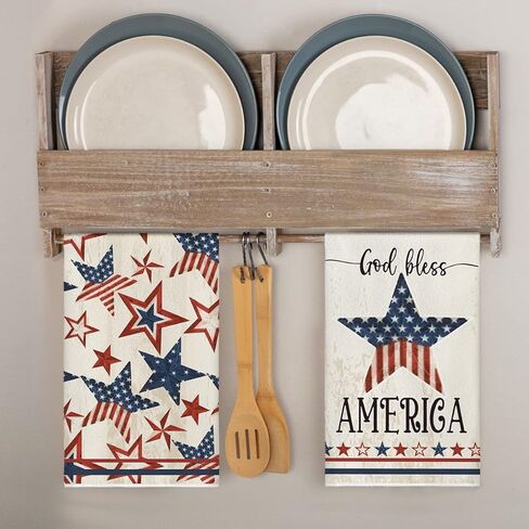 وضع Artoid العلم الأمريكي نجوم الرابع من يوليو مناشف المطبخ مناشف الأطباق، 18x26 بوصة God Bless America الديكور مناشف اليد مجموعة من 2 in Saudi Arabia