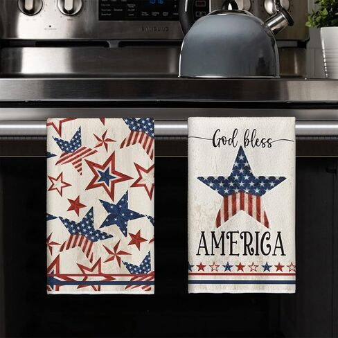 وضع Artoid العلم الأمريكي نجوم الرابع من يوليو مناشف المطبخ مناشف الأطباق، 18x26 بوصة God Bless America الديكور مناشف اليد مجموعة من 2 in Saudi Arabia