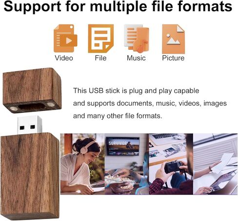 8GB Wood USB Flash Drives 5 Pack, FEWINA Rectangle Walnut Wooden USB Drive 8G USB2.0 Thumb Drive Memory Stick Jump Drive for Backup Picturs/Videos Ideal Gift (5PCS / Walnut) in Kuwait