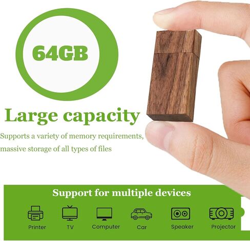 8GB Wood USB Flash Drives 5 Pack, FEWINA Rectangle Walnut Wooden USB Drive 8G USB2.0 Thumb Drive Memory Stick Jump Drive for Backup Picturs/Videos Ideal Gift (5PCS / Walnut) in Kuwait