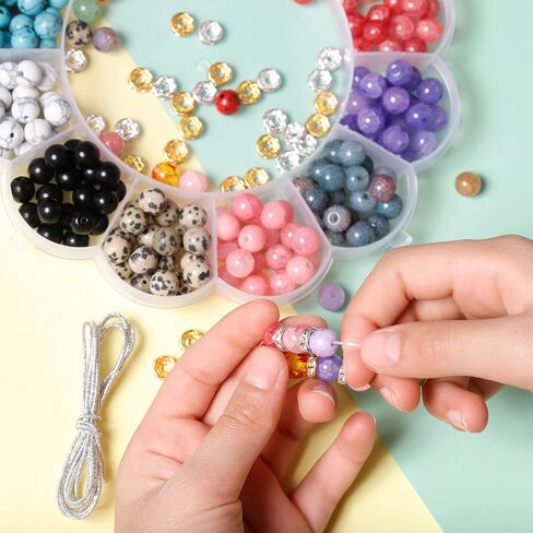 Incraftables Natural Stone Beads 12 Colors 240pcs Set for DIY Jewelry, Necklace & Bracelet Making. Assorted Real Crystal Chakra Bead Kit with Spacer Beads, Elastic String & Organizer for Kids & Adults in Saudi Arabia