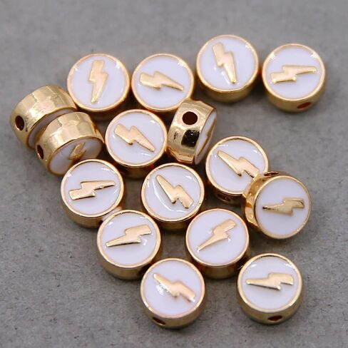 100Pcs Alloy Enamel Lightning Beads 8mm, Flat Round Flash Shape Beads, Colorful Loose Spacer Beads, for Jewelry Making DIY Bracelets Necklaces Crafts Supplies (White) in Saudi Arabia