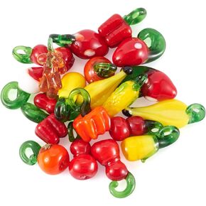 Craftdady 20Pcs Fruit Vegetable Theme Handmade Lampwork Glass Dangle Loose Spacer Beads 22-34.5mm Random Mixed Style with 3mm Hole