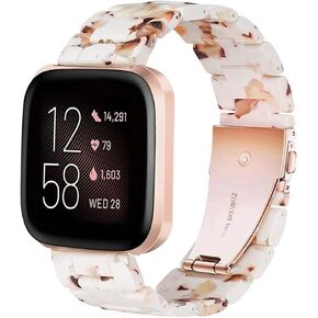 Ayeger Band Replacement for Fitbit Versa/Versa 2 Smart Watch/Special/Lite Edition, Fashion Resin Wristbands Women Men Replacement Bracelet Metal Stainless Steel Rose Gold Buckle(Tortoise-Tone)