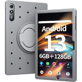 10.51 Inch Tablet, 6GB RAM 128GB ROM, Android 13 Tablet with Decorative Perforated Case, Octa-Core 2.0Ghz Processor, 1920*1200 FHD Screen, 5MP+13MP Camera, 6200mAh, GPS, WiFi, Bluetooth (Ivory)