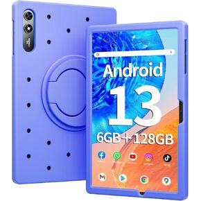 10.51 Inch Tablet, 6GB RAM 128GB ROM, Android 13 Tablet with Decorative Perforated Case, Octa-Core 2.0Ghz Processor, 1920*1200 FHD Screen, 5MP+13MP Camera, 6200mAh, GPS, WiFi, Bluetooth (Blue)