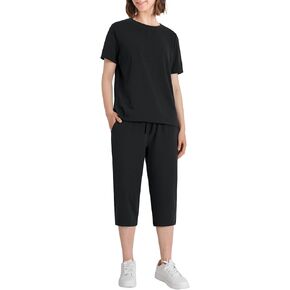Weintee Women's Petite Lounge Sets Matching Top and Capris Cotton Loungewear Jogging Suits