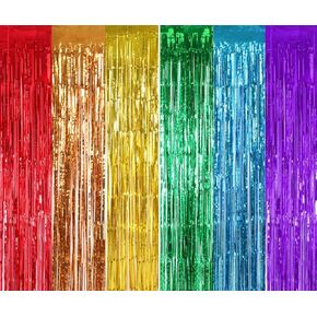 TONIFUL 2Pcs Black Purple Door Streamers,Photo Booth Backdrop Metallic Streamers Foil Fringe Curtains for Birthday Christmas New Year Bachelorette Halloween Party Streamers Decor