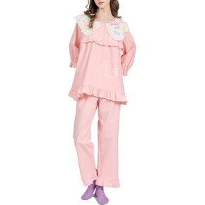 ULLALA Pajamas for Women Vintage Three-quarter sleeve 40'S Cotton Candy Two-Piece Pink Soft Sleepwear 2Piece one Size in Kuwait