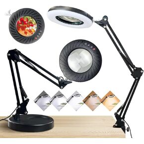 2-in-1 Large Magnifying Glass with Light and Stand-Lighted Magnifying Glass Magnifying Lamp 5 Color Modes Stepless Dimmable-Hands Free Desk Magnifying Glass with Light for Close Work Reading Repair in Kuwait