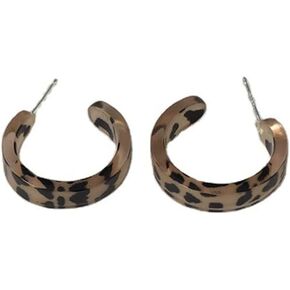 Leopard Print Acrylic Hoop Earrings for Women Thick Open Acrylic Hoop Stud Earring for Women Ladies Drop Earrings Valentines Christmas Day Gifts for Her