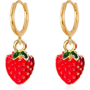Alloy Fruits Drop Earrings Lovely Strawberry Cute Huggie Hoop Dangle Earrings for Women Statement Jewelry