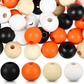 160 Pieces Wood Bead for Craft Halloween Natural Wooden Beads Rustic Farmhouse Handmade Polished Spacer Boho Bead Colorful Bead for Halloween Garlands DIY (Modern Colors)