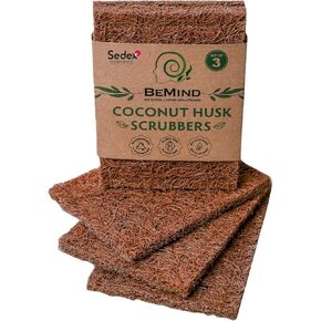 Coconut Husk Scrubber(3) Coconut Scouring Pads|Natural Dish Scrubber|Coconut Dish Scrubber|Eco Friendly Dish Scrubber|Coconut Scrubber|Coconut Husk Sponge|Coconut Husk Scouring Pad|Non-Scratch