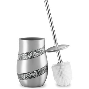 Creative Scents Toilet Brush and Holder Set - Silver Mosaic Toilet Bowl Brush and Holder, Toilet Cleaner Brush with Sturdy Stainless Steel Handle, Bathroom Toilet Scrubber Brush with Decorative Holder