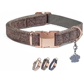 Elegance Dog Girl Collar Twil Cloth Collar!Stylish Dog Collar with Silver paw Charm Rose Gold Metal Buckle,Dog Collar Girl Comf Adjustable for Small to Medium Large Female Dogs (Brown Red, Small)