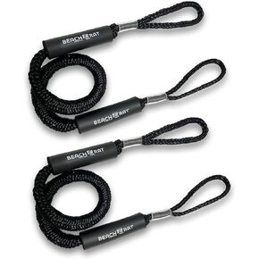 4-5.5’ Bungee Dock Line Kit with Rubber Handles (2 Pack) - Reduces Shock to Docks, Cleats & Pylons & Anchors - Boat Rope That Stretches – Boat Ties to Dock – Beach Rat Anchor Accessory (Black)